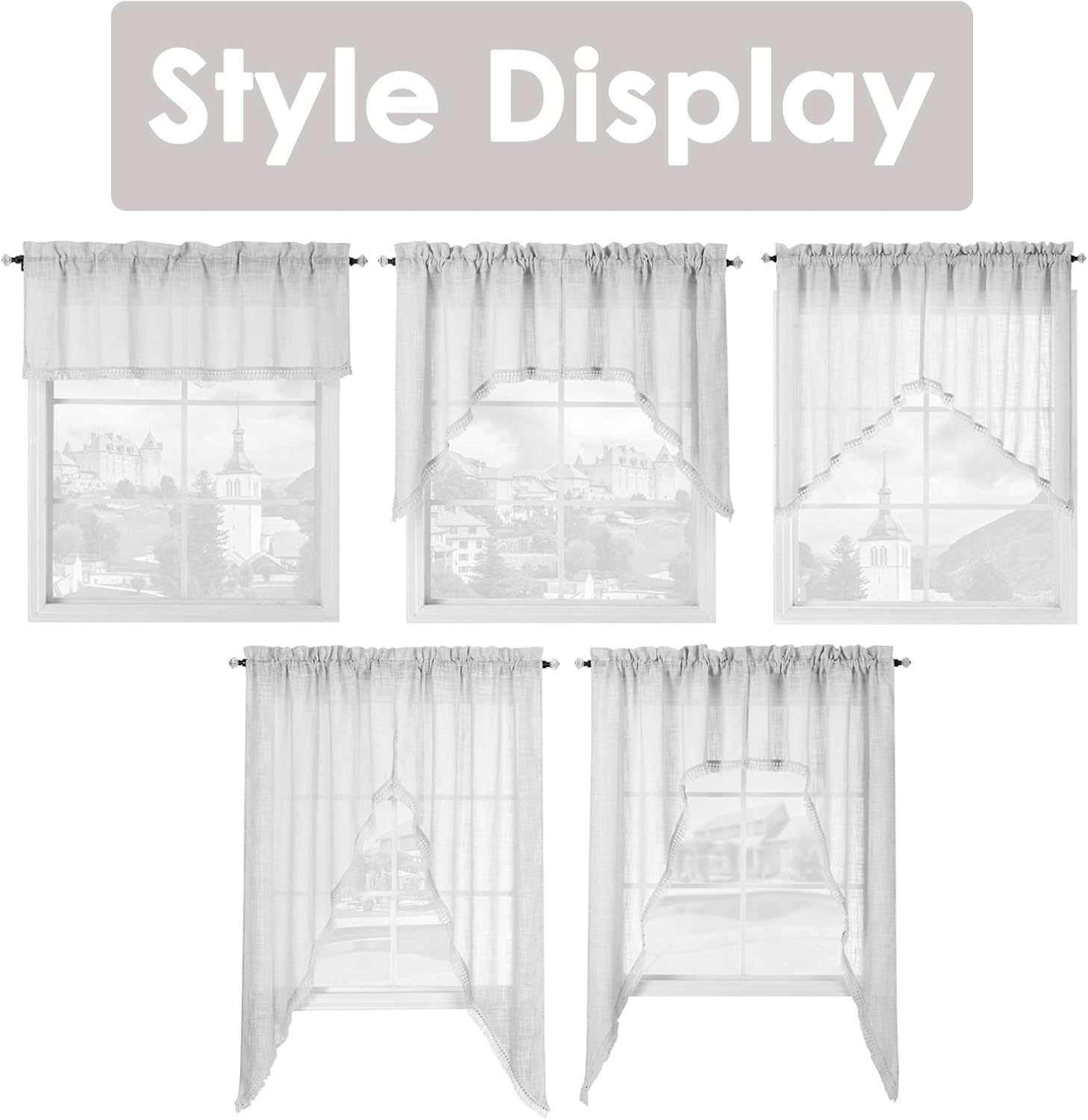 Beda Home Tassel Linen Textured Swag Curtain Valance for Farmhouse Kitchen 1