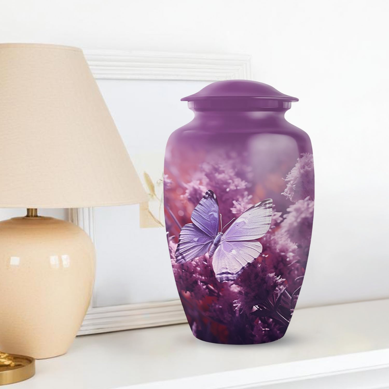 Purple Butterfly Cremation Urn - 10 Inch Large