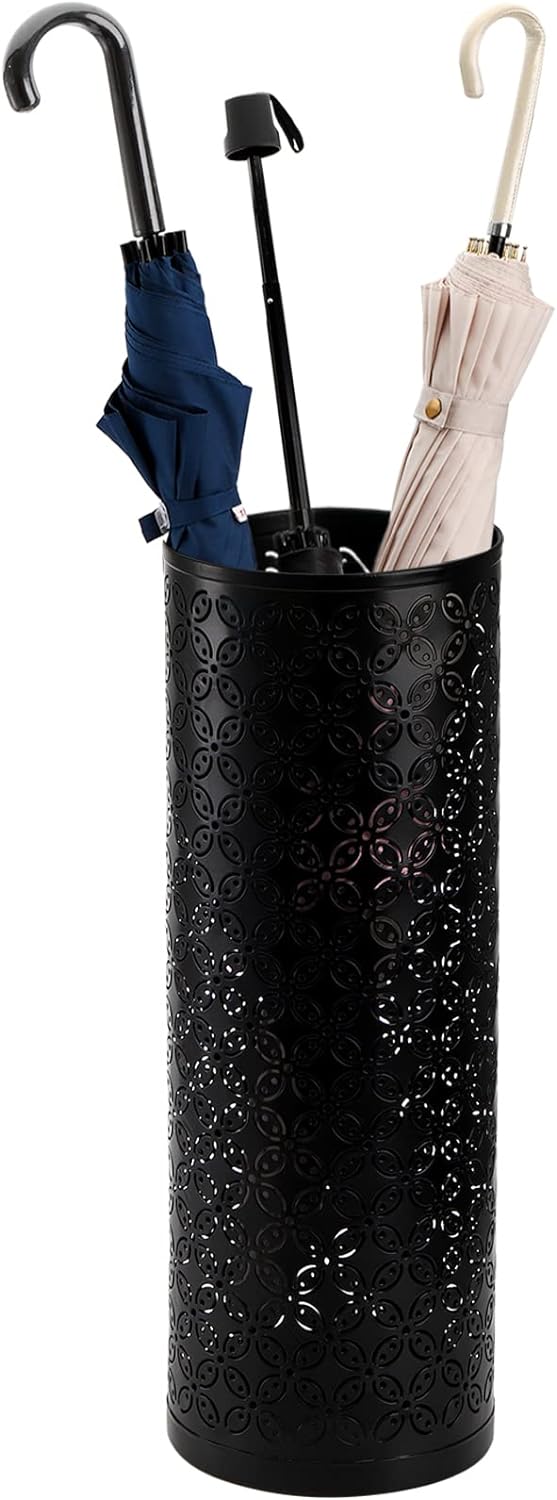 Hacaroa Black Metal Round Umbrella Stand Rack