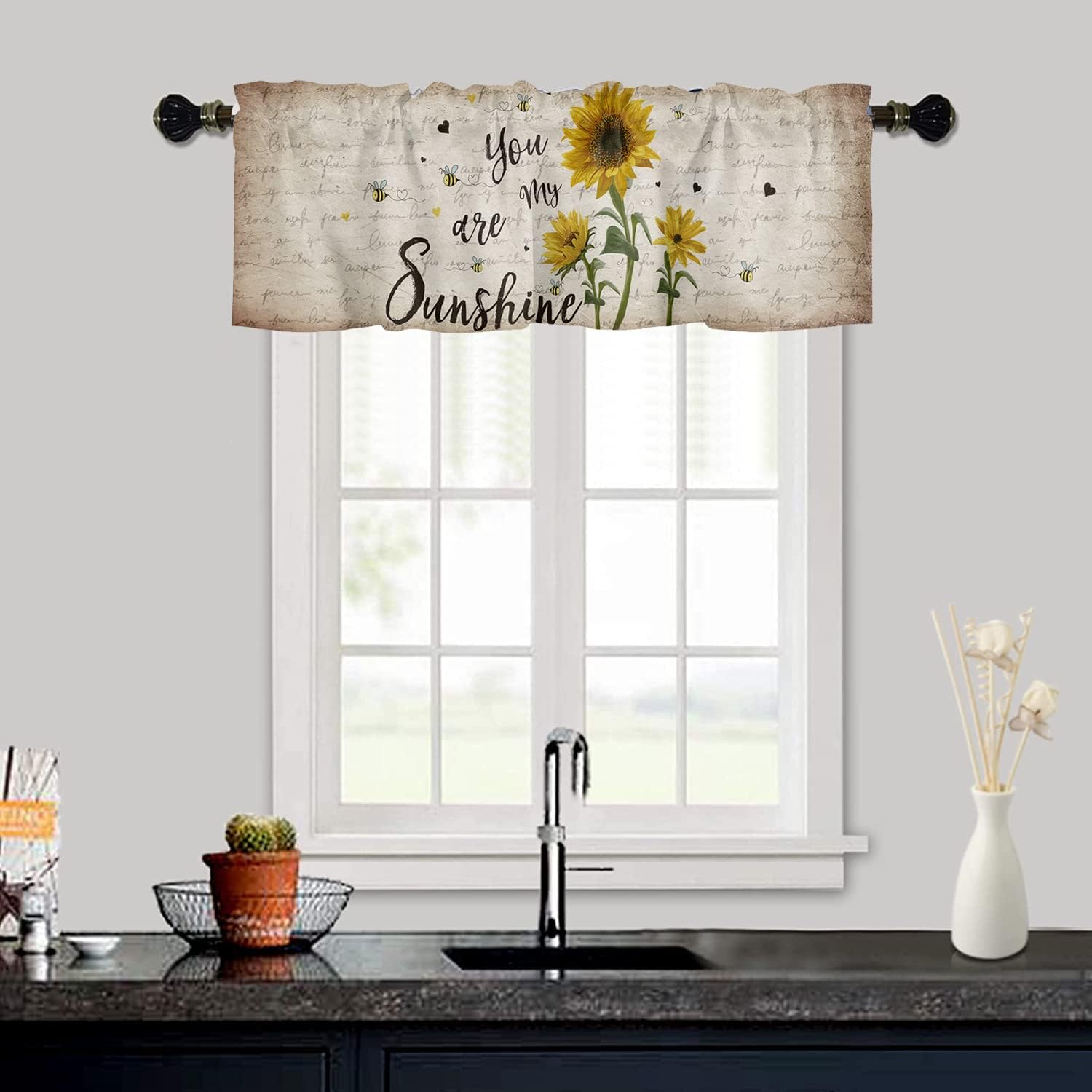 Sunflower Curtains Kitchen Valance 54x18 Rod Pocket