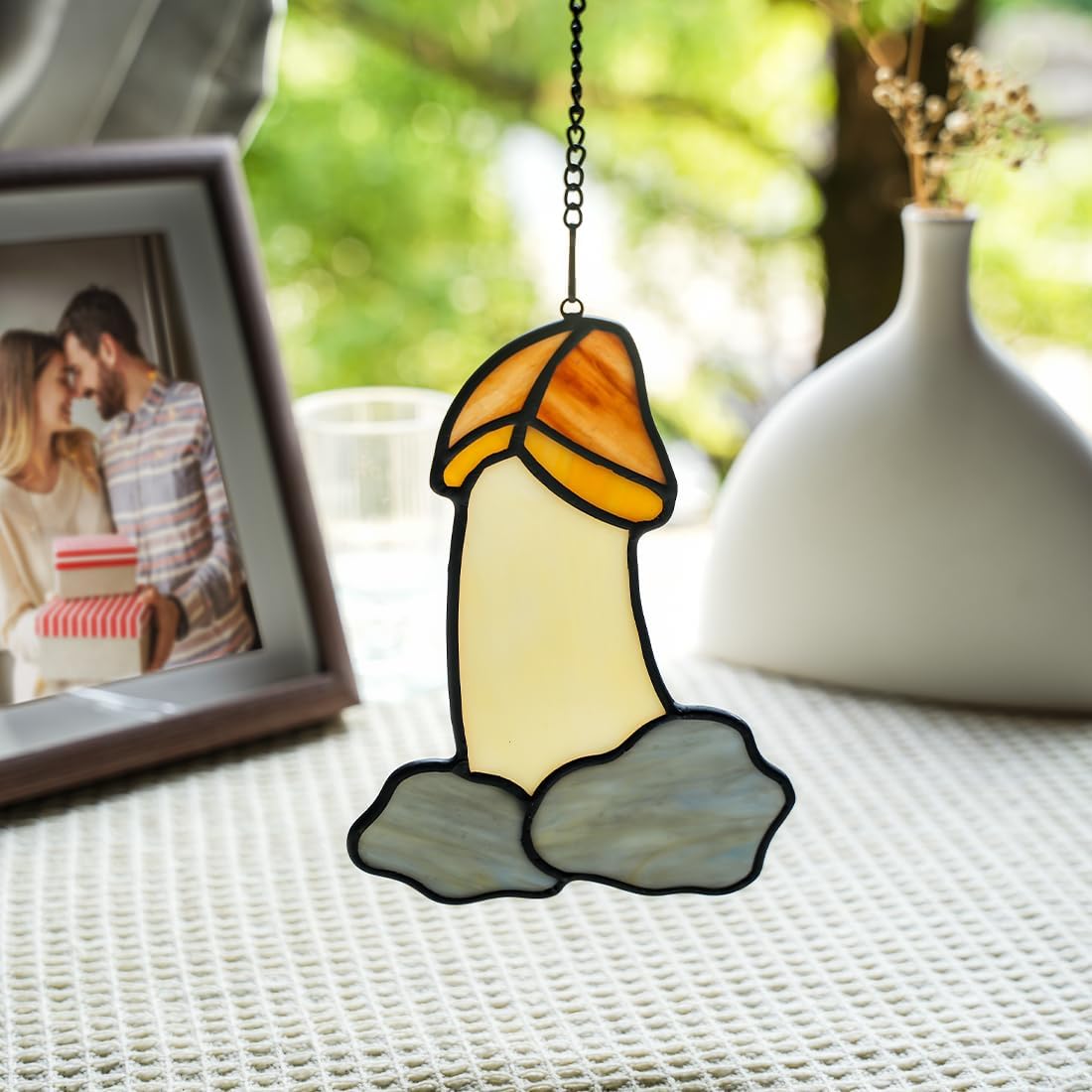 Funny Mushroom Stained Glass Suncatcher for Window