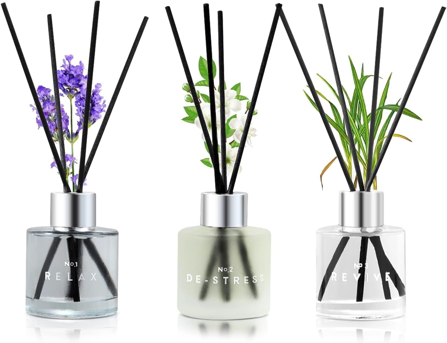 DIUFJAG 3 Pack Reed Diffuser Set with 12 Sticks 50ML Lavender Jasmine Lemongrass