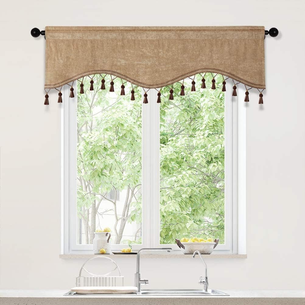 ELKCA Double-Sided Chenille Valance for Kitchen and Living Room