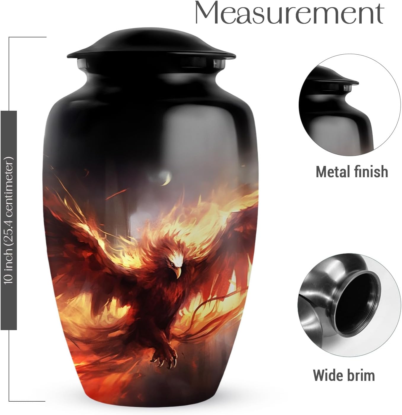 Phoenix Large Urns for Human Ashes - 10 Inch Cremation Memorial Urn