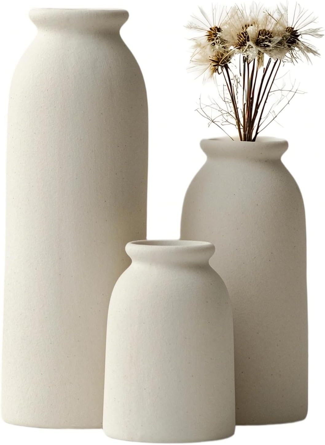 Tinctotnic Ceramic Vase Set 3 - Distressed Beige Boho Style