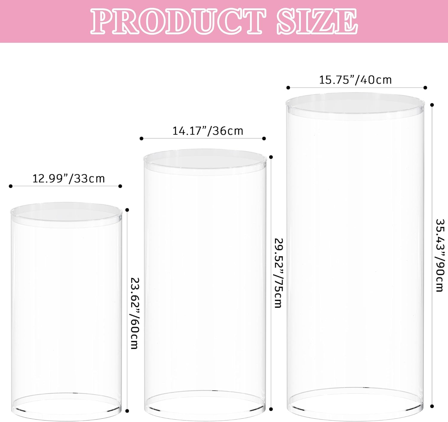 Wokceer 3Pcs Clear Cylinder Pedestal Stand for Party
