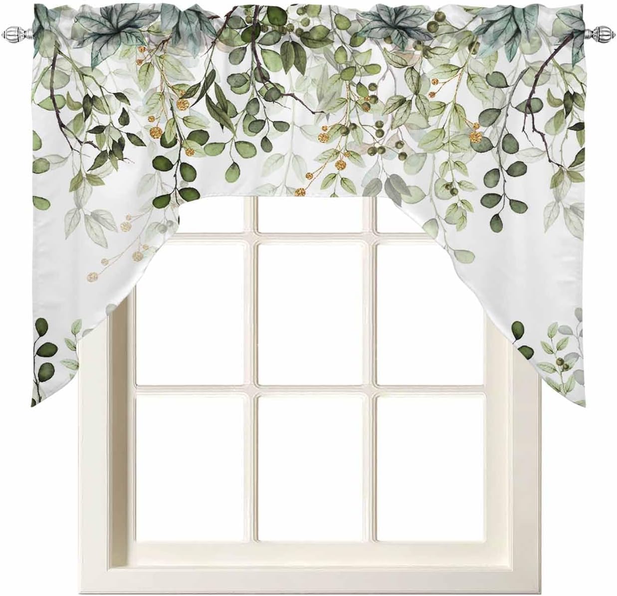 Sage Green Eucalyptus Leaves Valance for Kitchen Window
