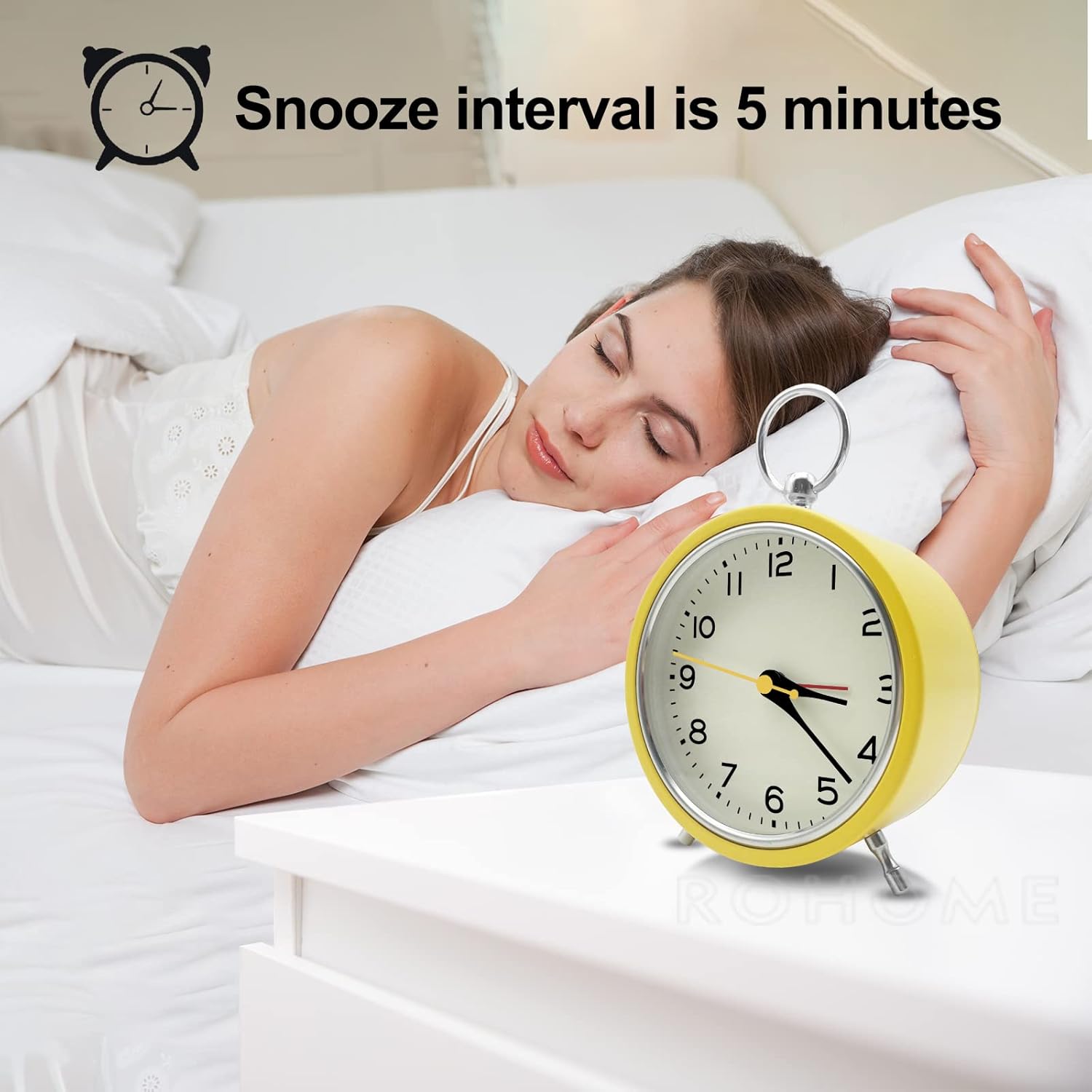 Rohome Yellow Small Silent Alarm Clock with Night Light