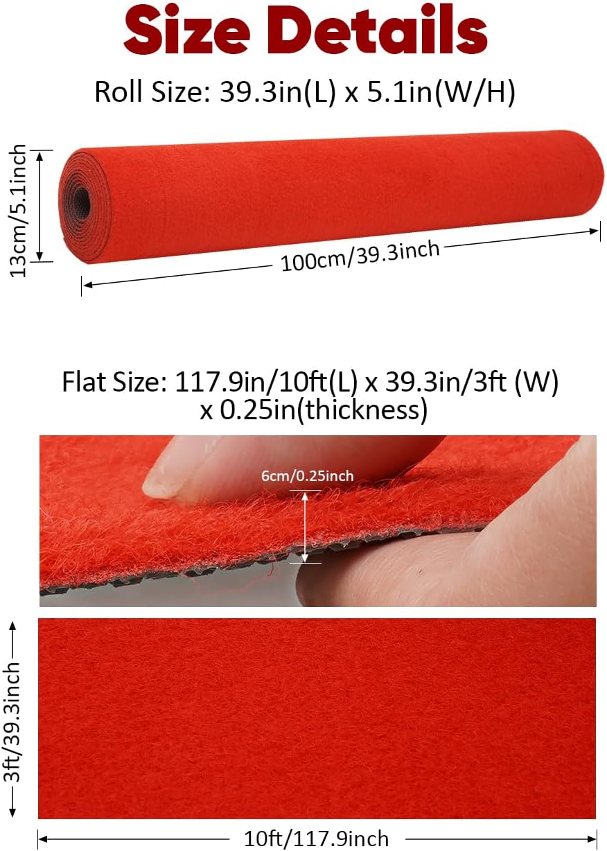 Socomf 3x10 ft Bright Red Carpet Runner for Party