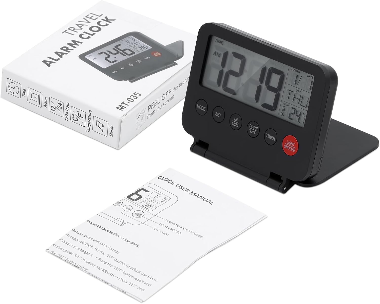 Olipiter Foldable Alarm Clock with Backlight and Temperature Display