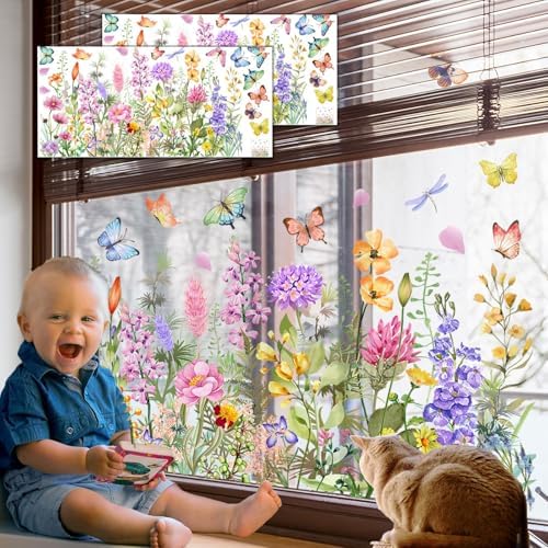 PASUXI 2 Sets Flower Window Clings for Glass Windows