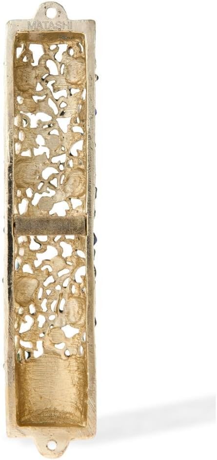 Matashi 35 Inch Hand Painted Mezuzah with Scroll and Blue Crystals