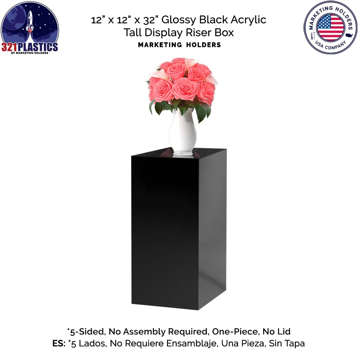 One Piece Acrylic Display Stand Glossy Black 12x12x32