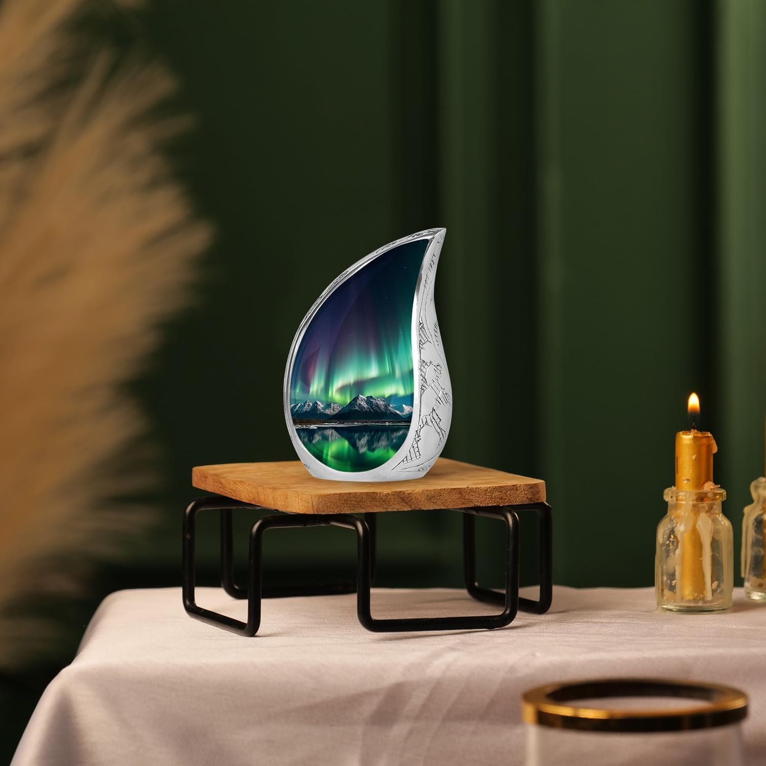 Aluminum Adult Urn - Aurora Borealis Pattern - Green Purple - 3 Inch