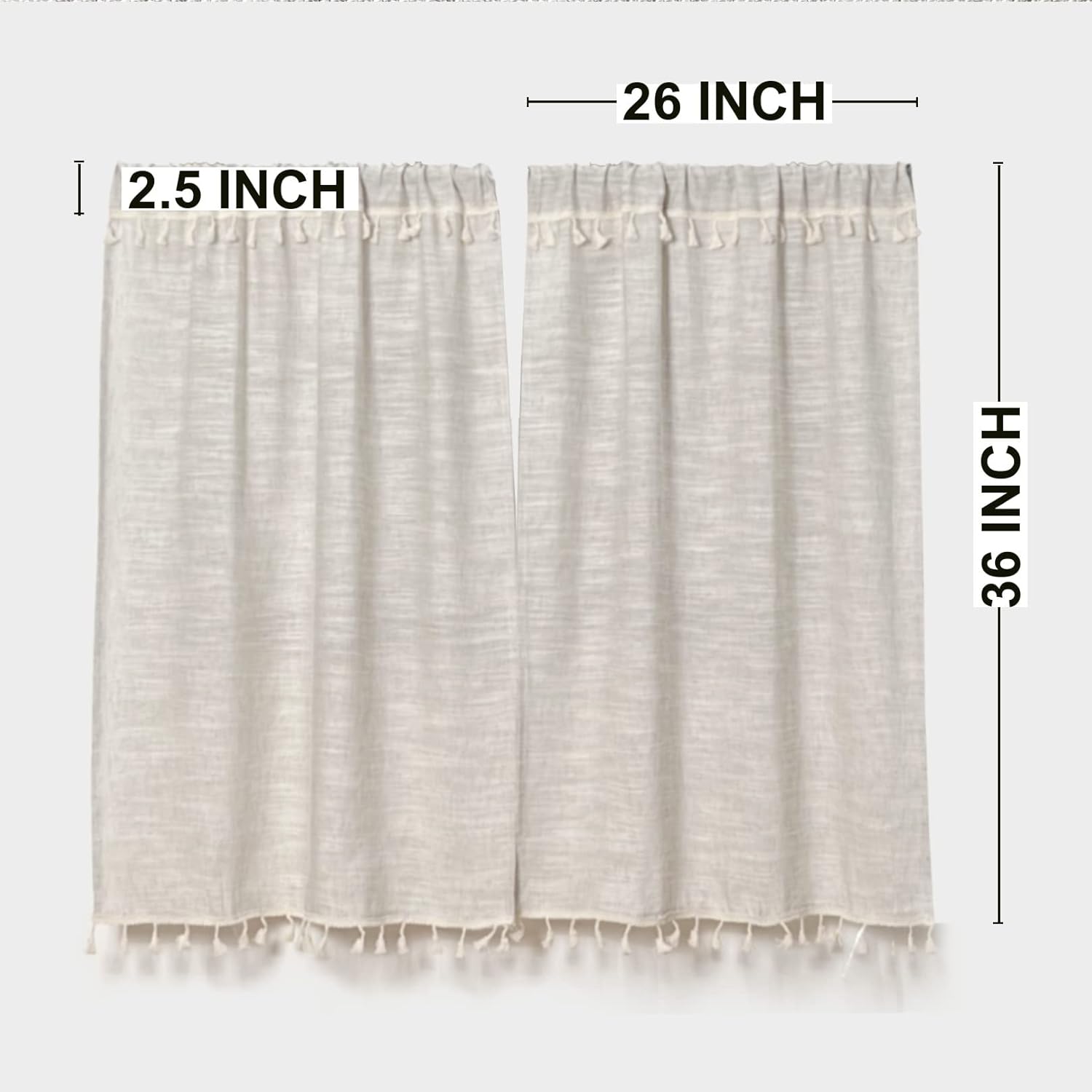Boho Tassel Kitchen Curtains 2 Panels Natural 36 Inch Length