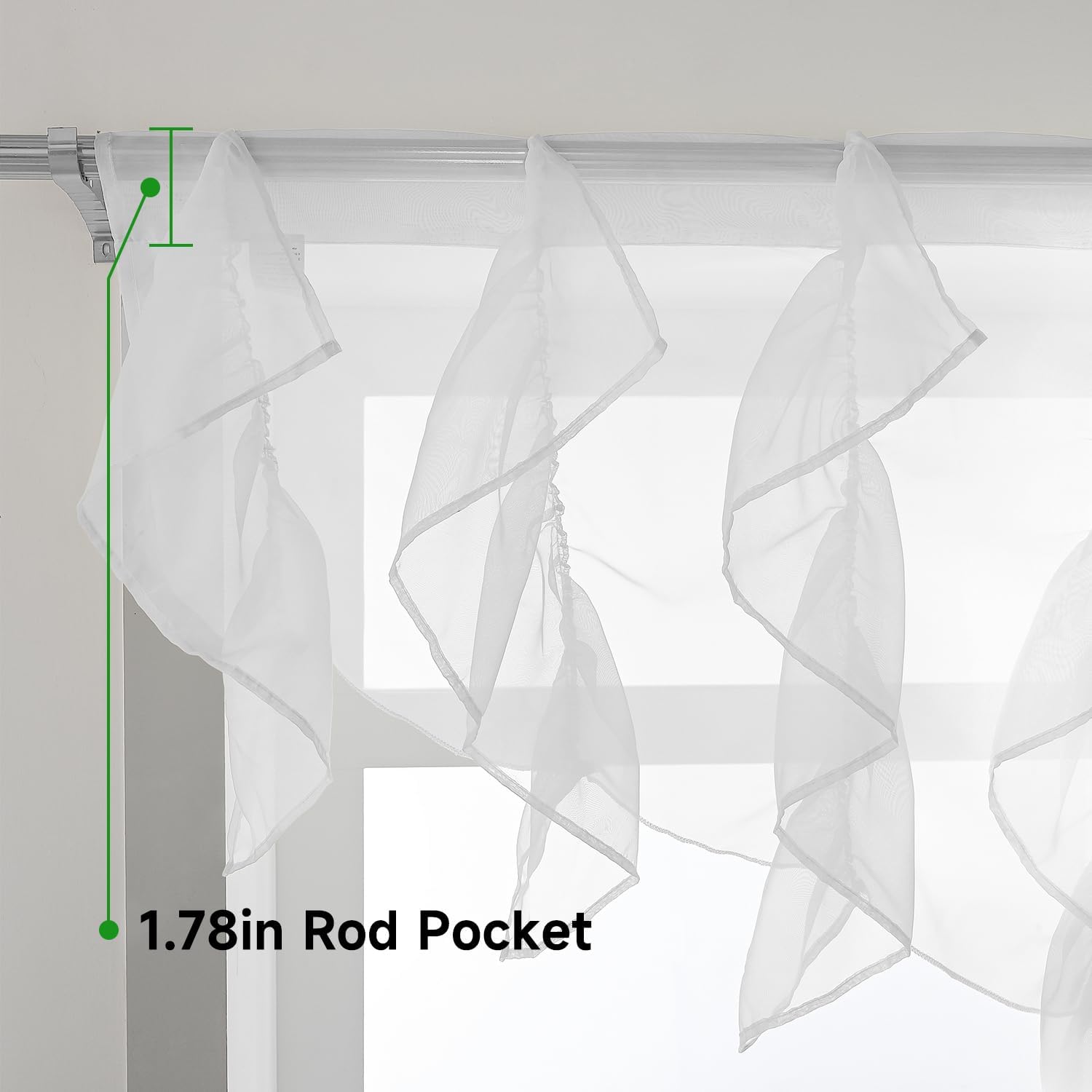 PearAge Ruffled Voile Semi Sheer Curtain Valance 52x26 Inches White-Triangle