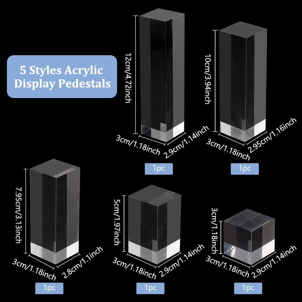 BENECREAT 5pcs Clear Acrylic Display Blocks for Jewelry and Gemstone Display