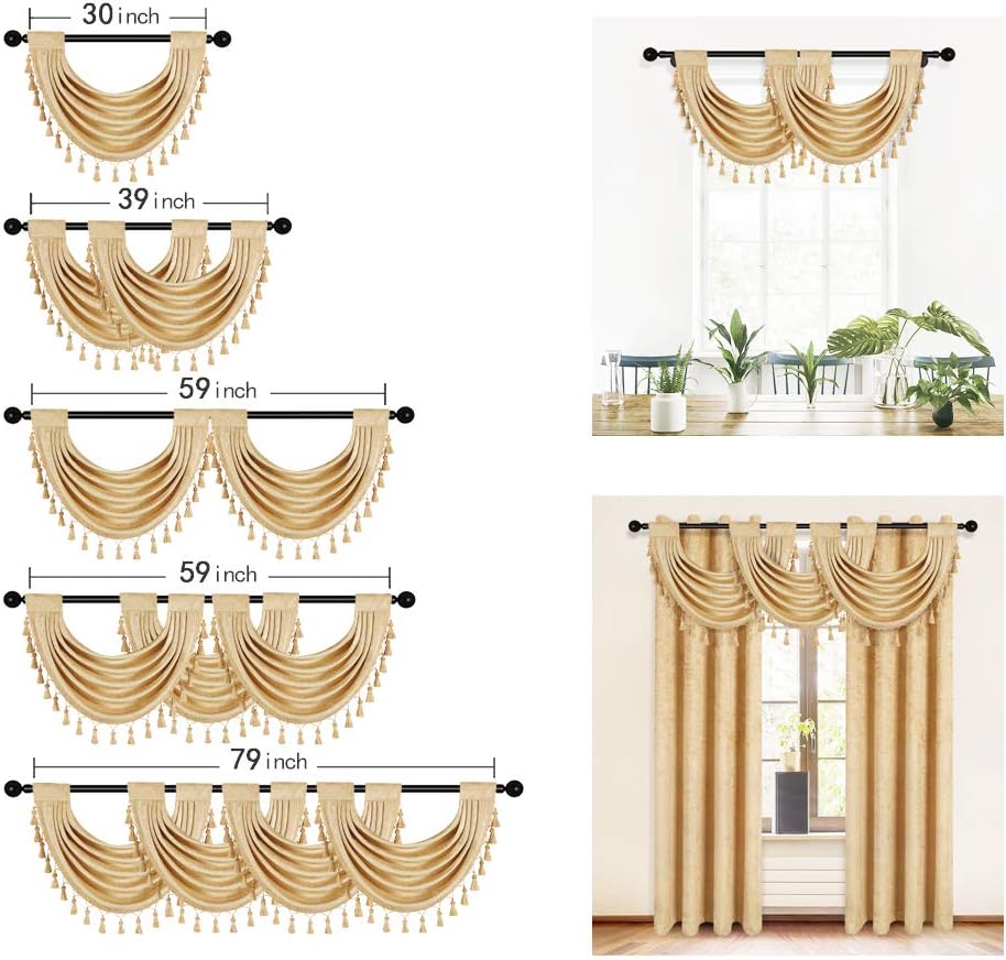 ELKCA Thick Chenille Valances Set of 2 for Living Room and Kitchen
