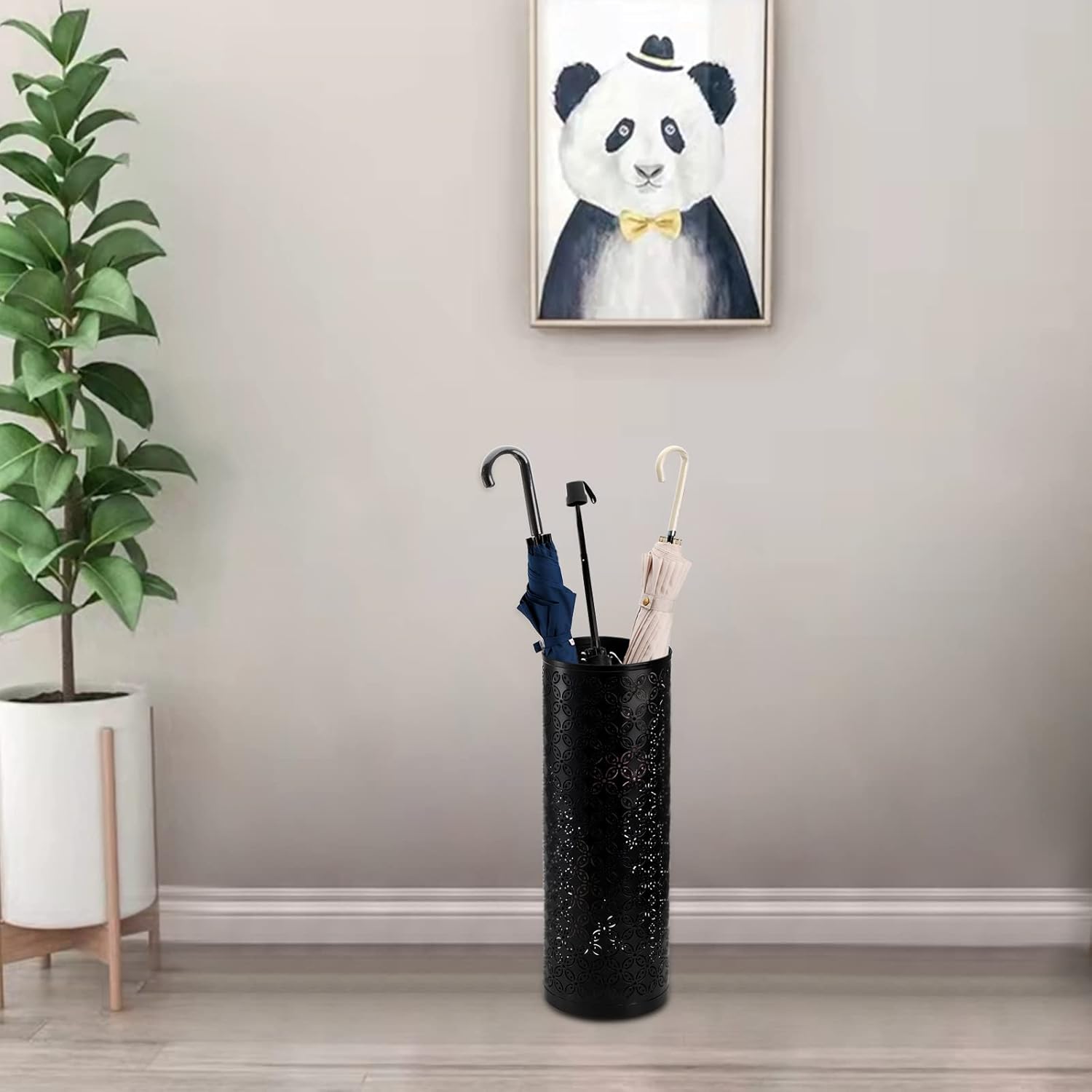Hacaroa Black Metal Round Umbrella Stand Rack
