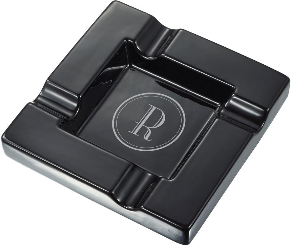 Visol Ren Black Ceramic Cigar Ashtray with Initial Engraving