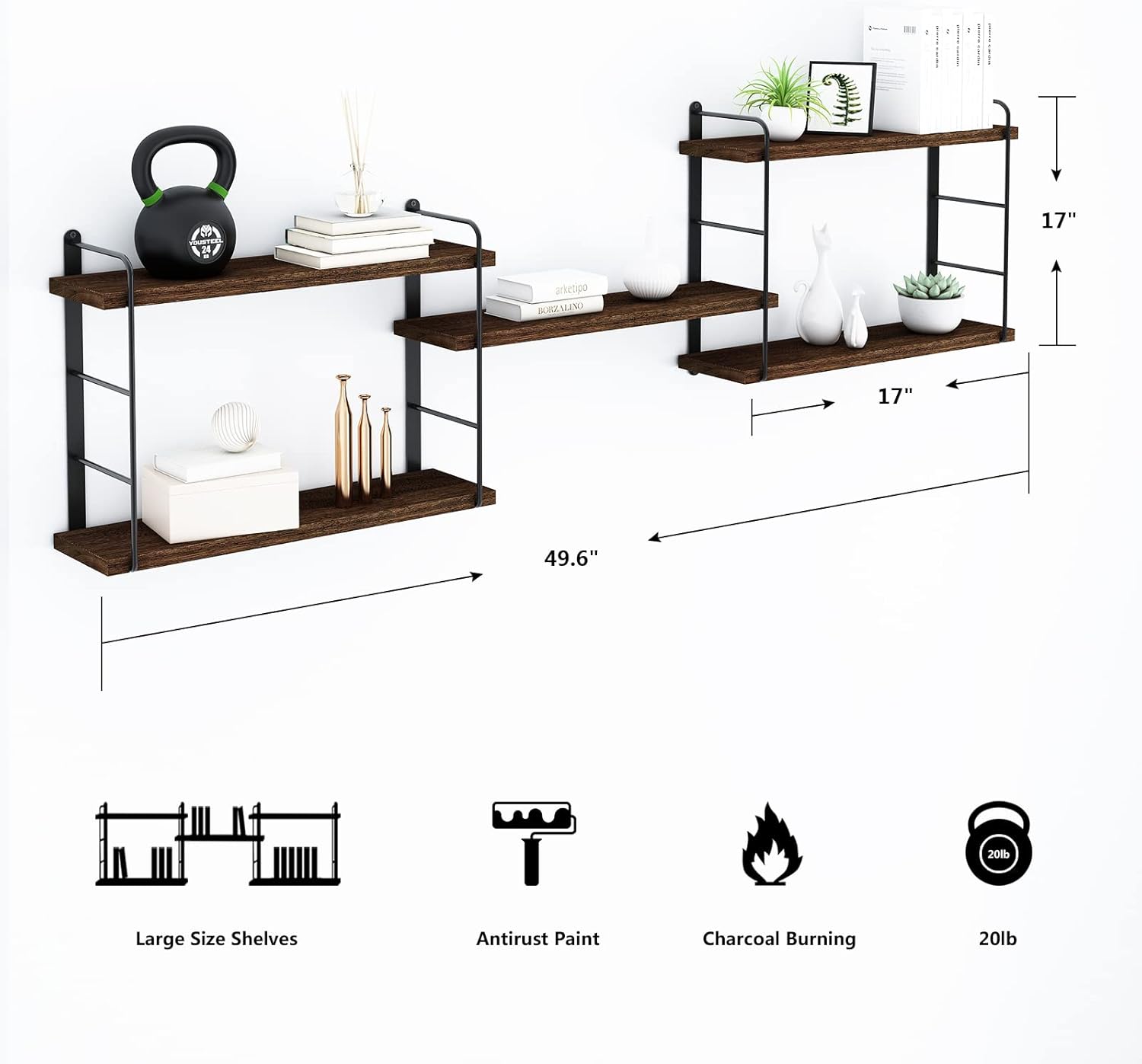 MXCSE Floating Shelves 5pc Brown Wall Mount
