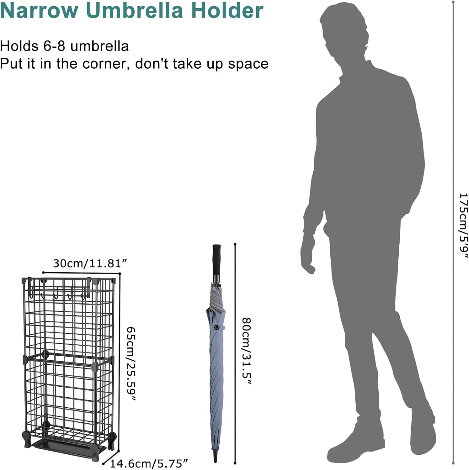 AWTATOS Metal Umbrella Stand with Drip Tray and Hooks