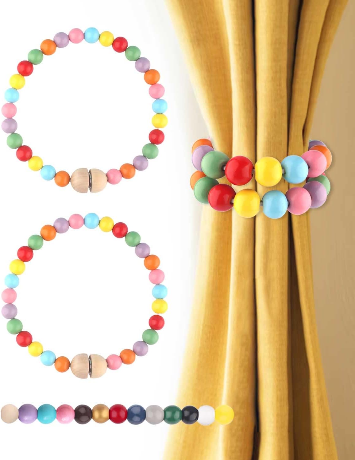 Colorful Beaded Curtain Tiebacks with Magnetic Hook