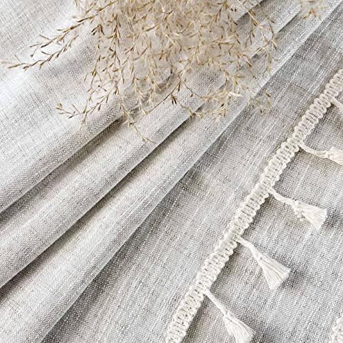 Boho Tassel Kitchen Curtains 2 Panels Natural 36 Inch Length