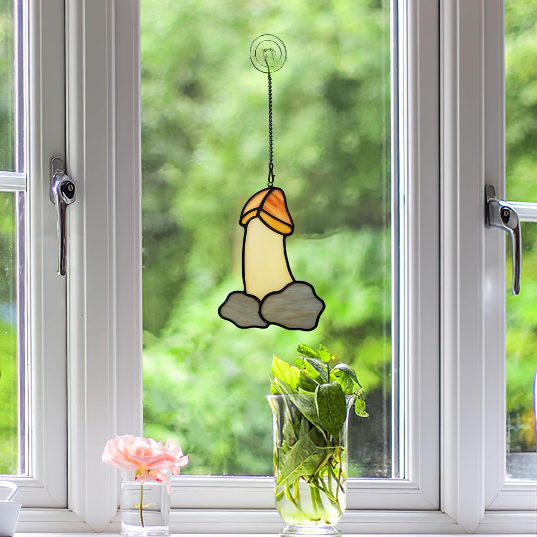 Funny Mushroom Stained Glass Suncatcher for Window