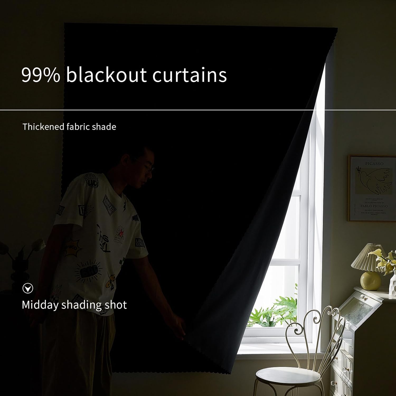 AJAZZ Self Adhesive Portable 100 Blackout Curtains 1-Pack
