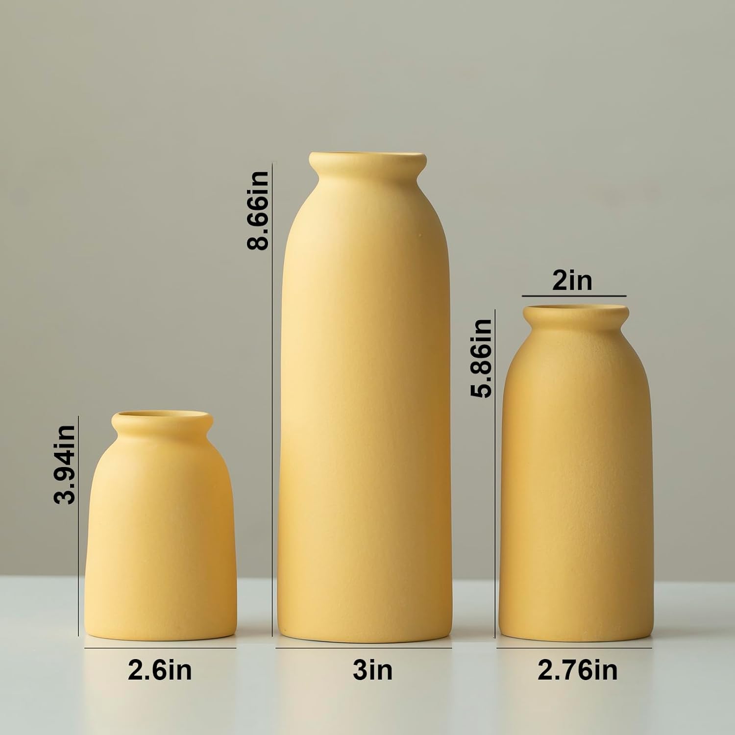 TINCTOTNIC Ceramic Vase Set 3 Distressed Yellow