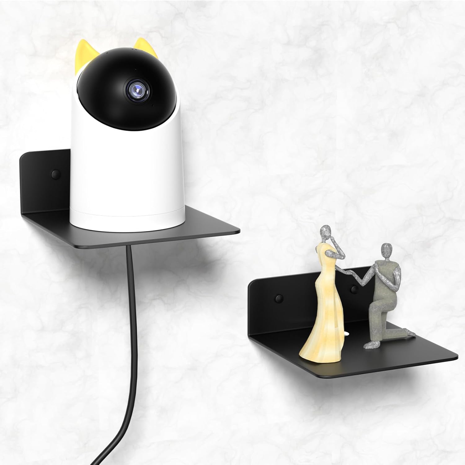 Small Floating Wall Shelves Set of 2 - Adhesive and Screw Mount Matte Black