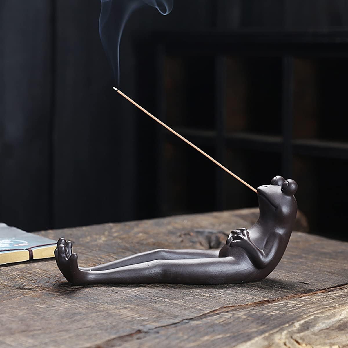 ChangWanna Frog Incense Stick Holder - Ceramic Incense Burner with 45 Sandalwood Sticks