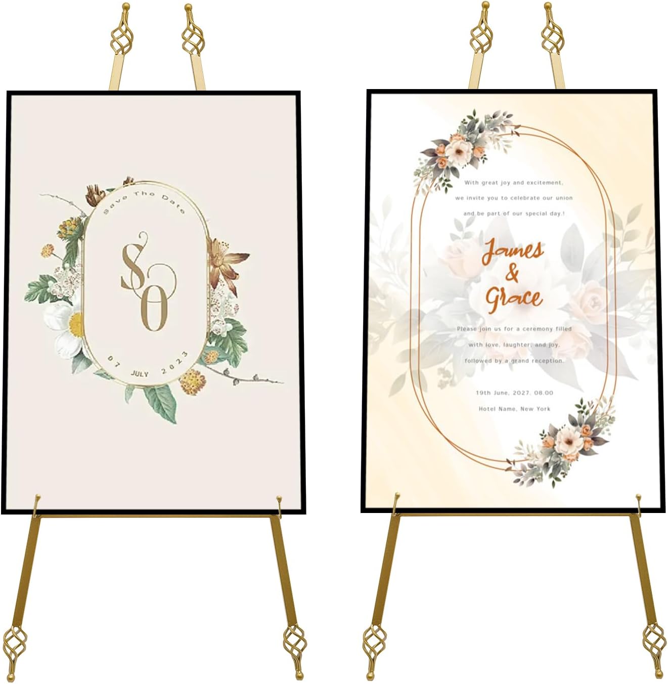 2Pcs Metal Easel Stand with 6 Holes Adjustable Gold Display Stand