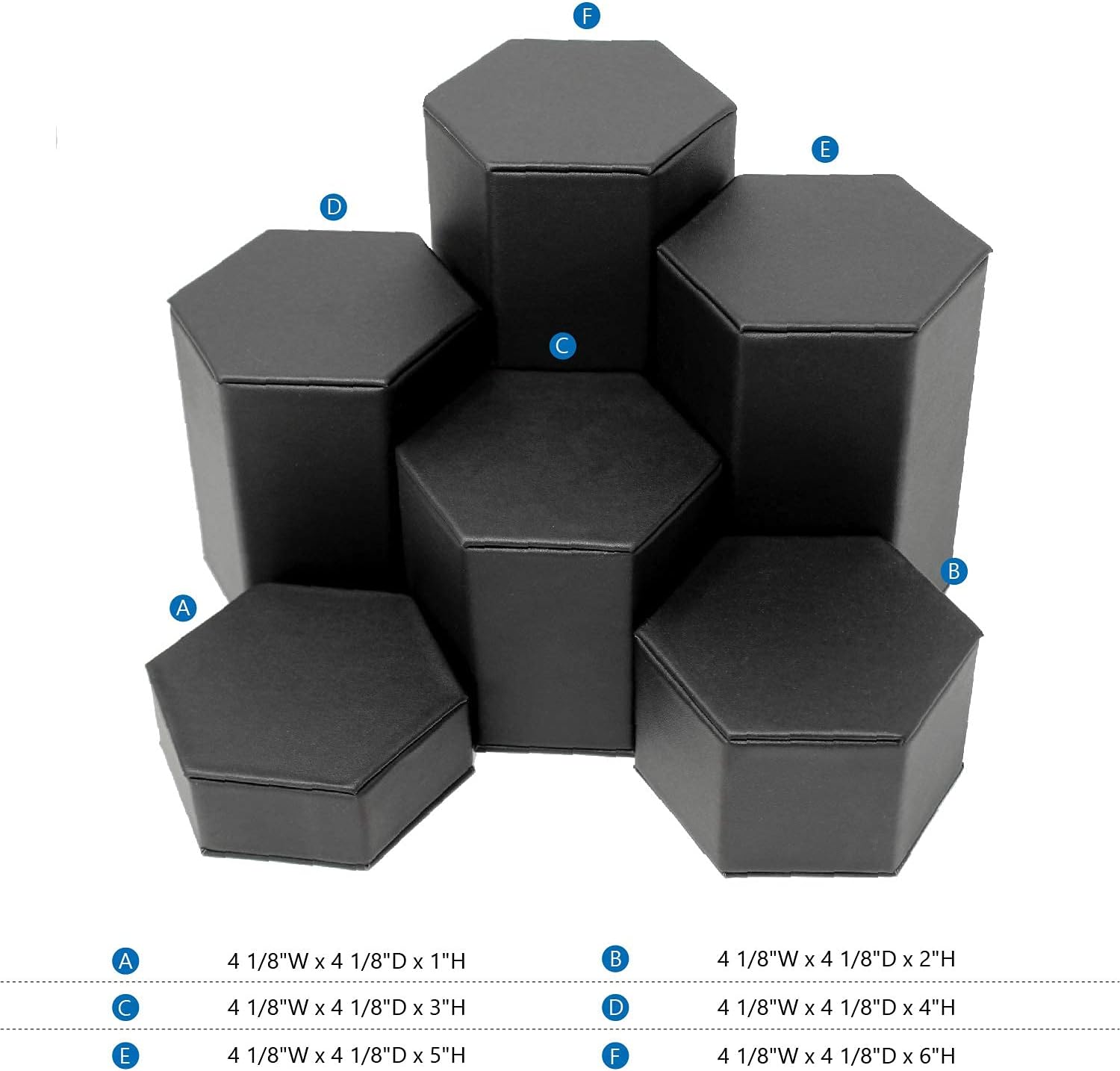 MOOCA Black Leatherette Jewelry Riser Set 6 Pcs