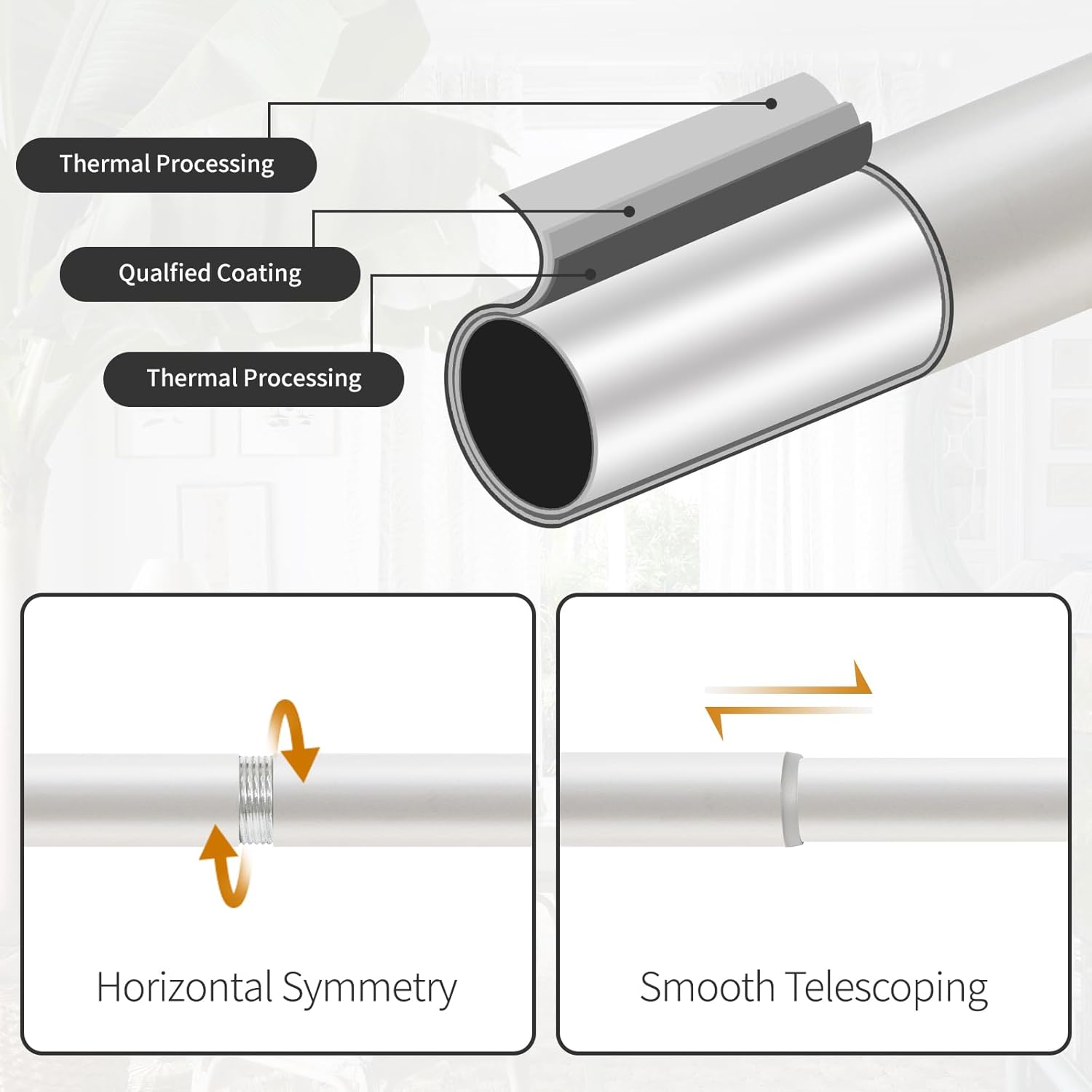 Weathered White Single Curtain Rod for Windows 48-84 Inches