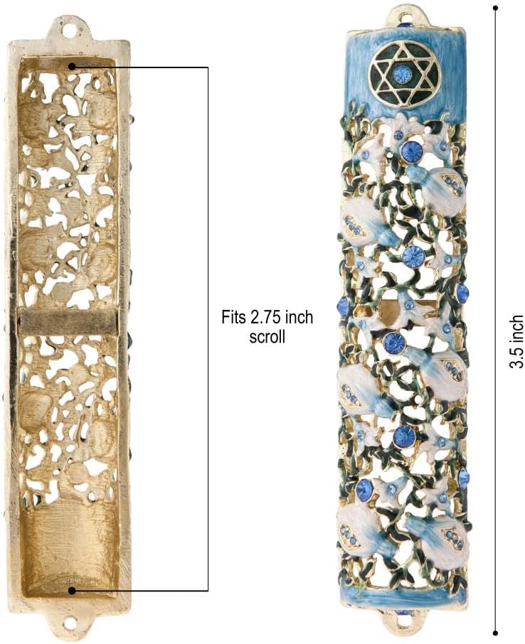 Matashi 35 Inch Hand Painted Mezuzah with Scroll and Blue Crystals