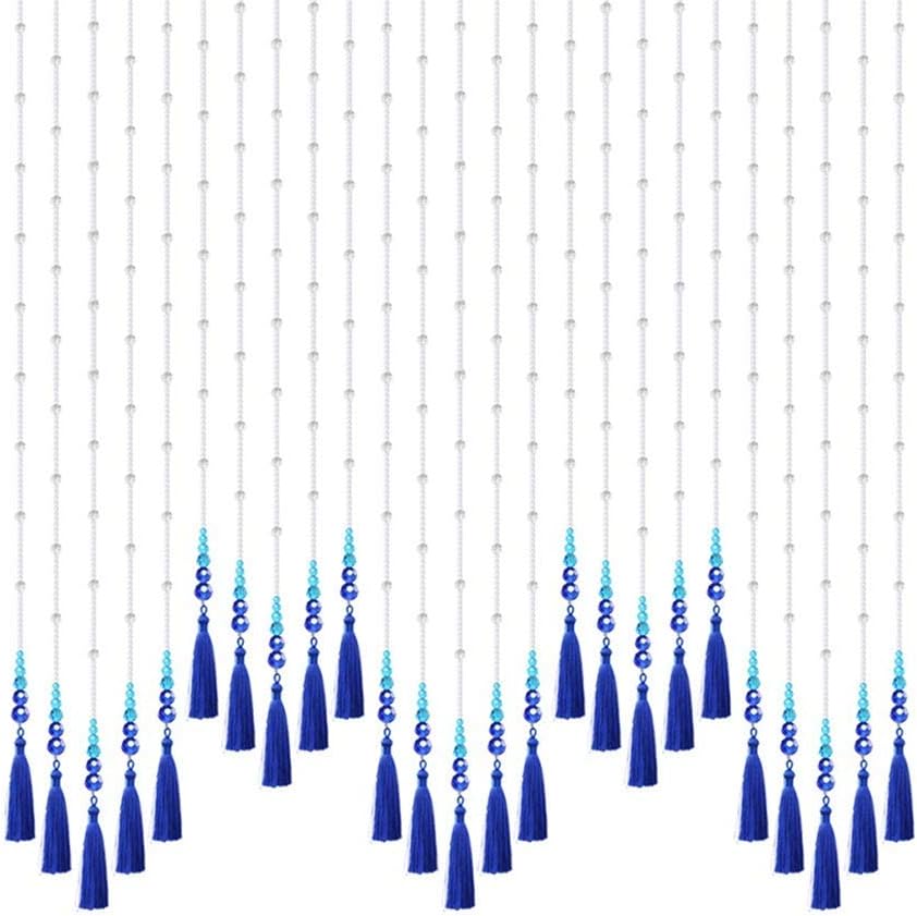 OKUOKA 25 Strands Beaded Door Curtain Blue Tassel Crystal Partition