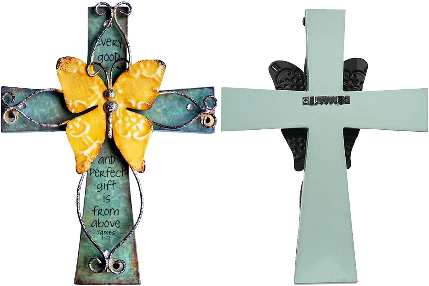 MelinSam Wooden Wall Cross with Inspirational Prayer and Antiqued Metal Butterfly