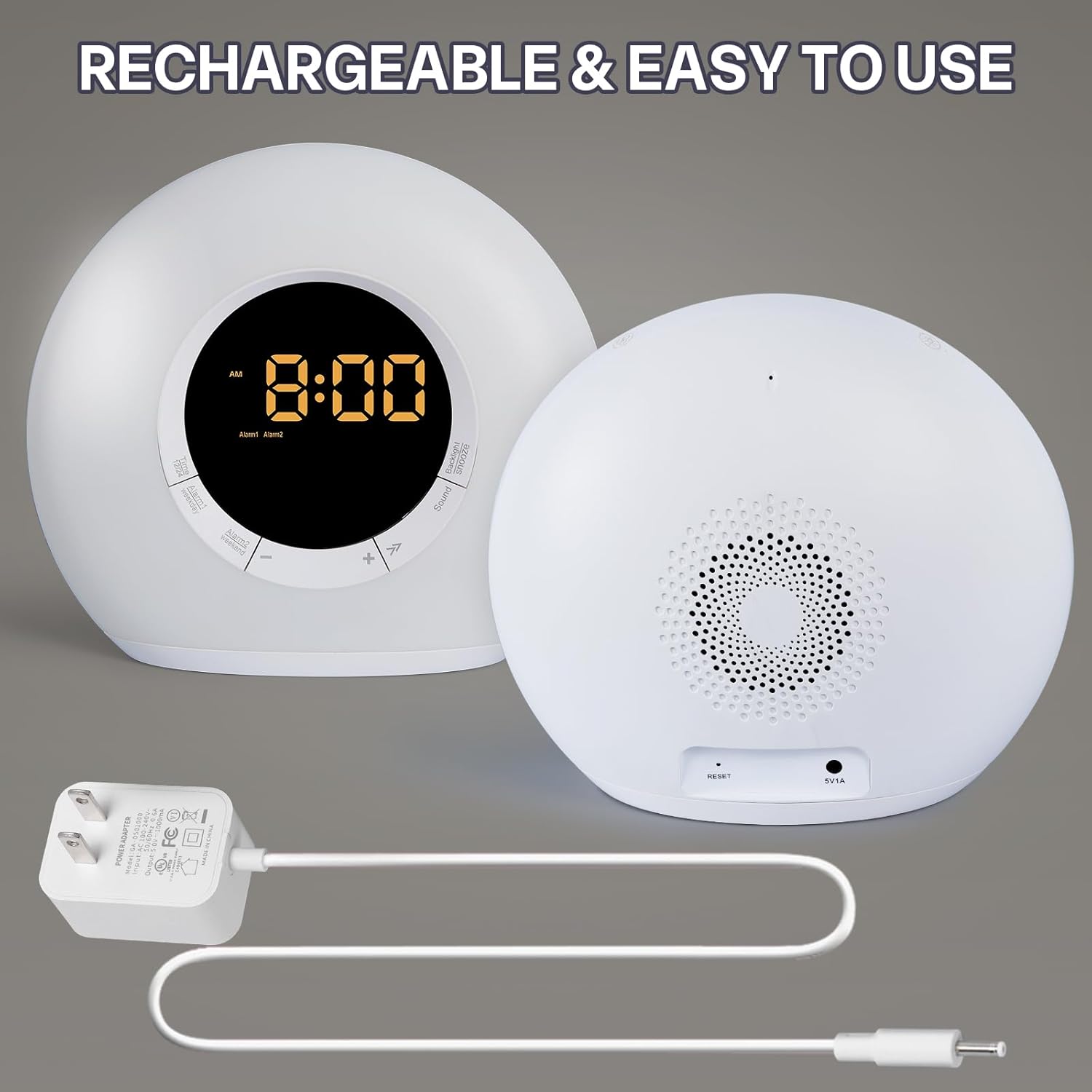 ICODE Alarm Clock with Dimmable Night Light and 10 White Noise Sounds