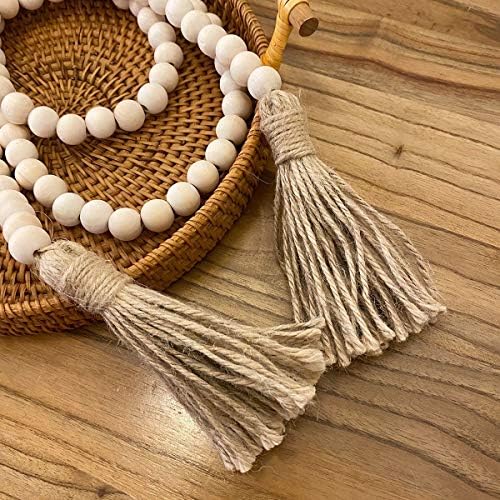 Farmhouse Beads 58 Inch Wood Garland with Tassels Rustic Decor