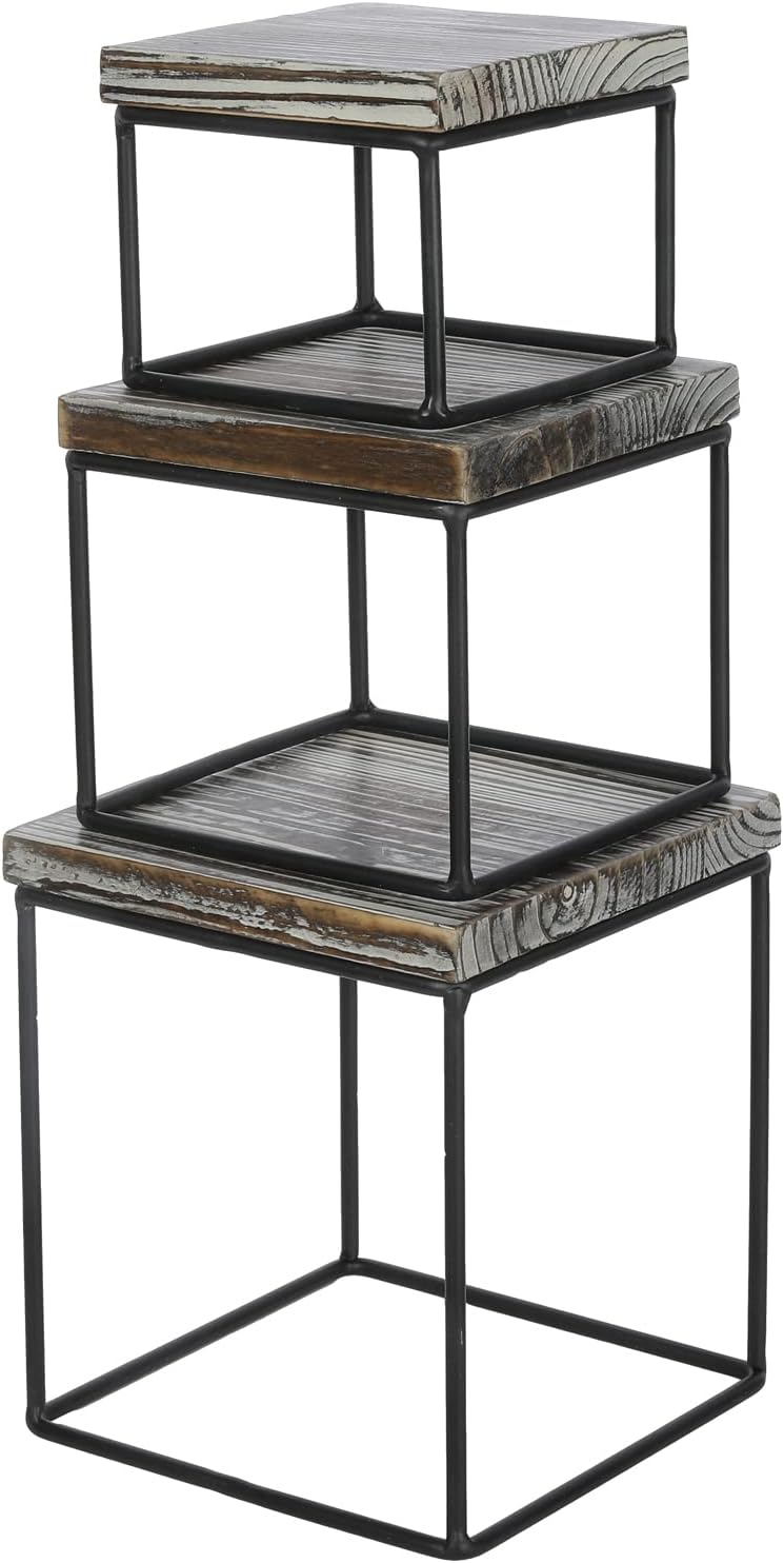 MyGift Rustic Torched Wood Cupcake Stand Risers Set