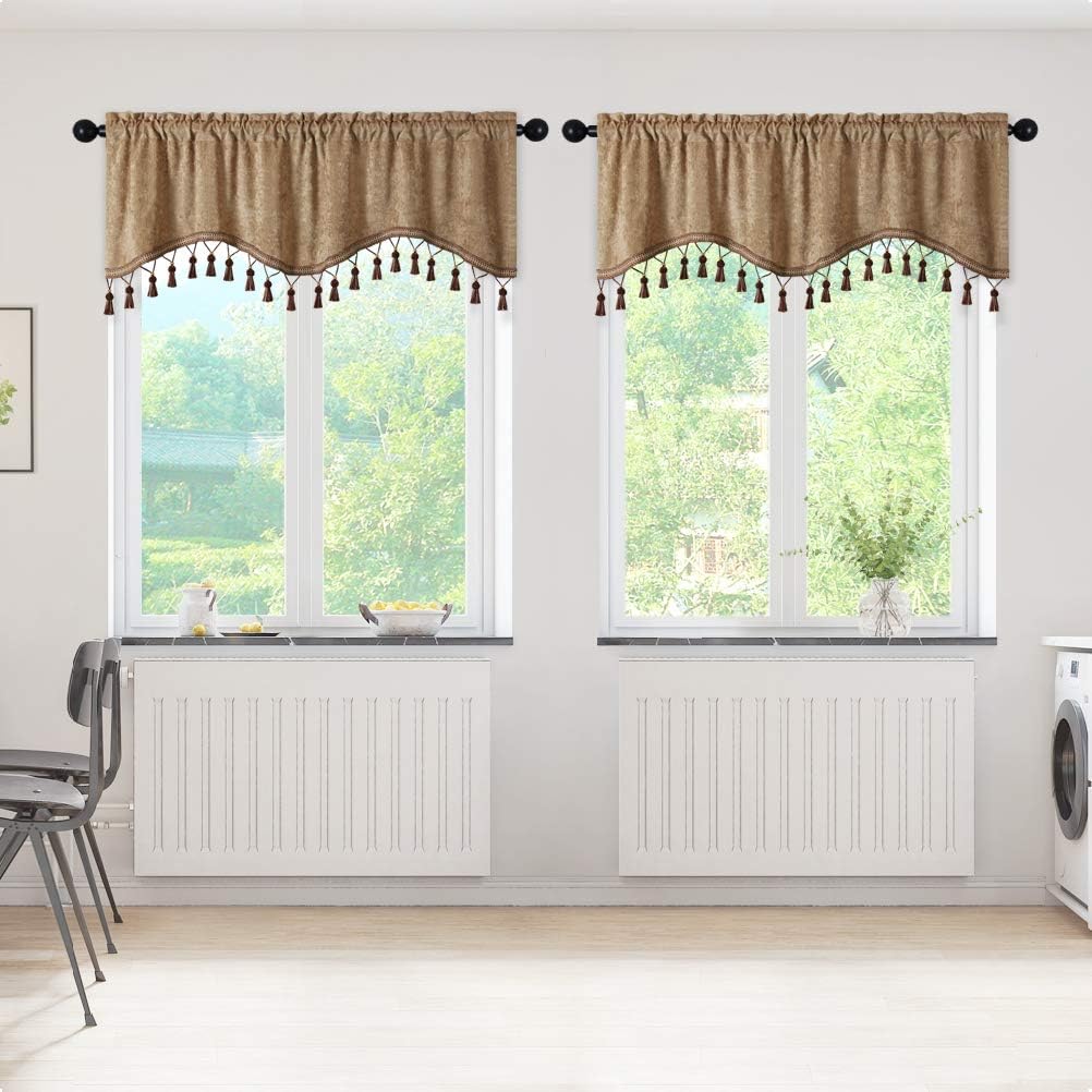 ELKCA Double-Sided Chenille Valance for Kitchen and Living Room