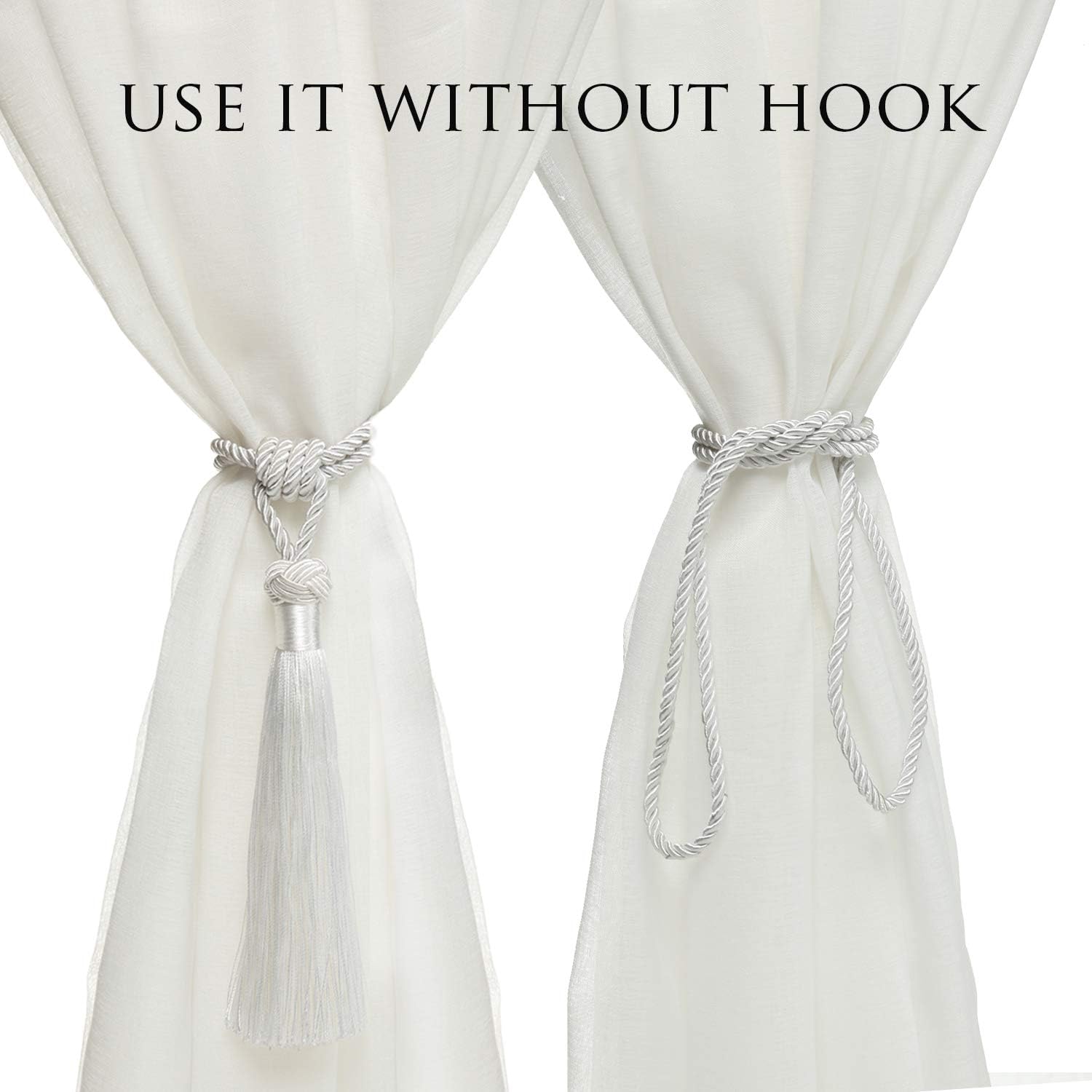 BEL AVENIR Curtain Tiebacks 2 Pack White Hand-Woven Holdbacks