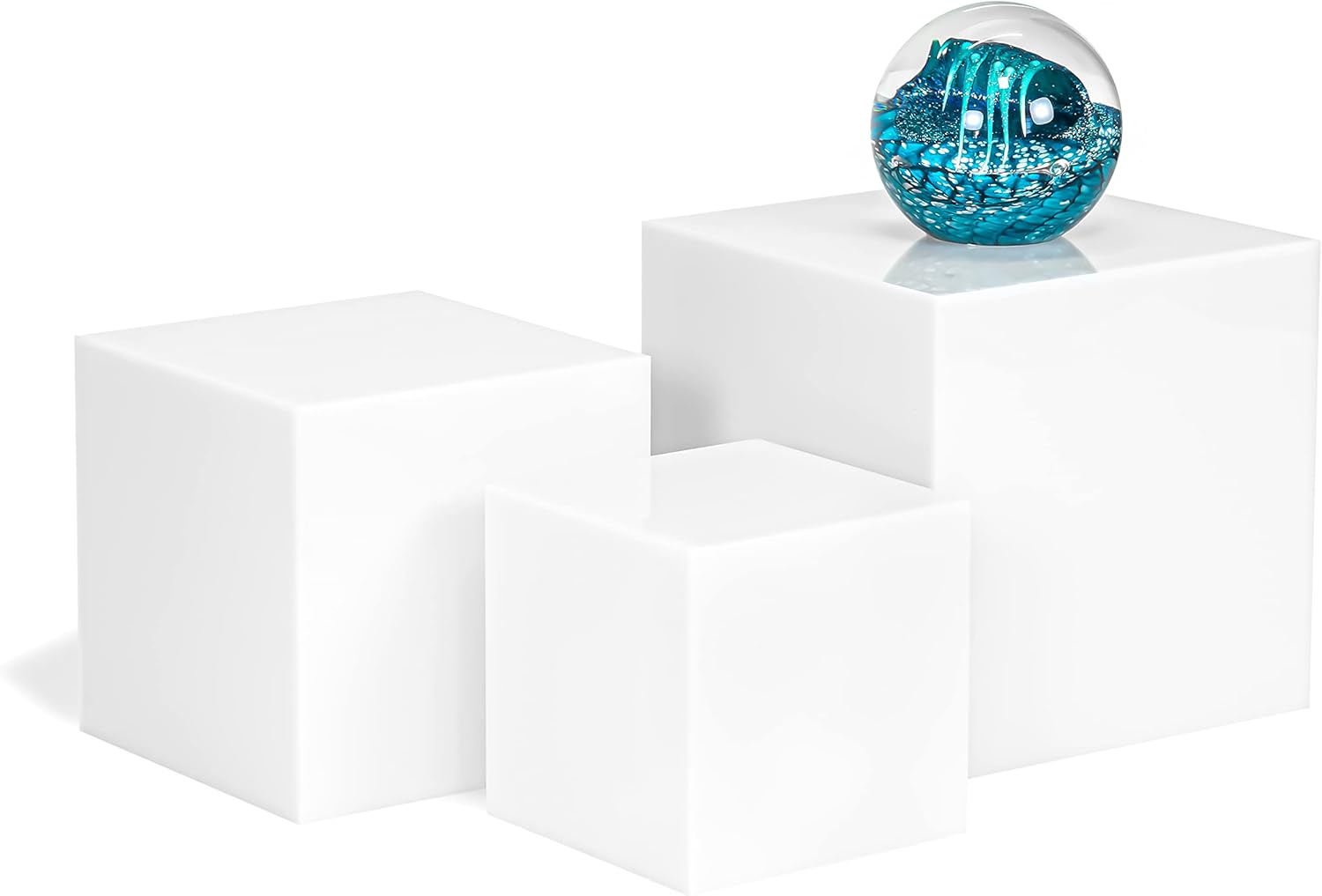 Red Co Glossy White Acrylic Cube Display Riser Stands 3-Pack