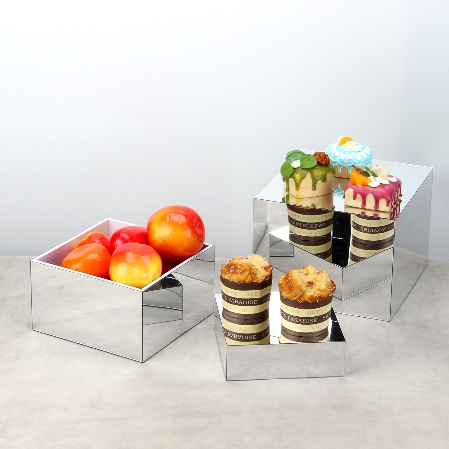 Acrylic Silver Mirror Display Riser Set of 3