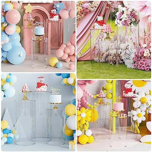 Wokceer 3Pcs Clear Cylinder Pedestal Stand for Party