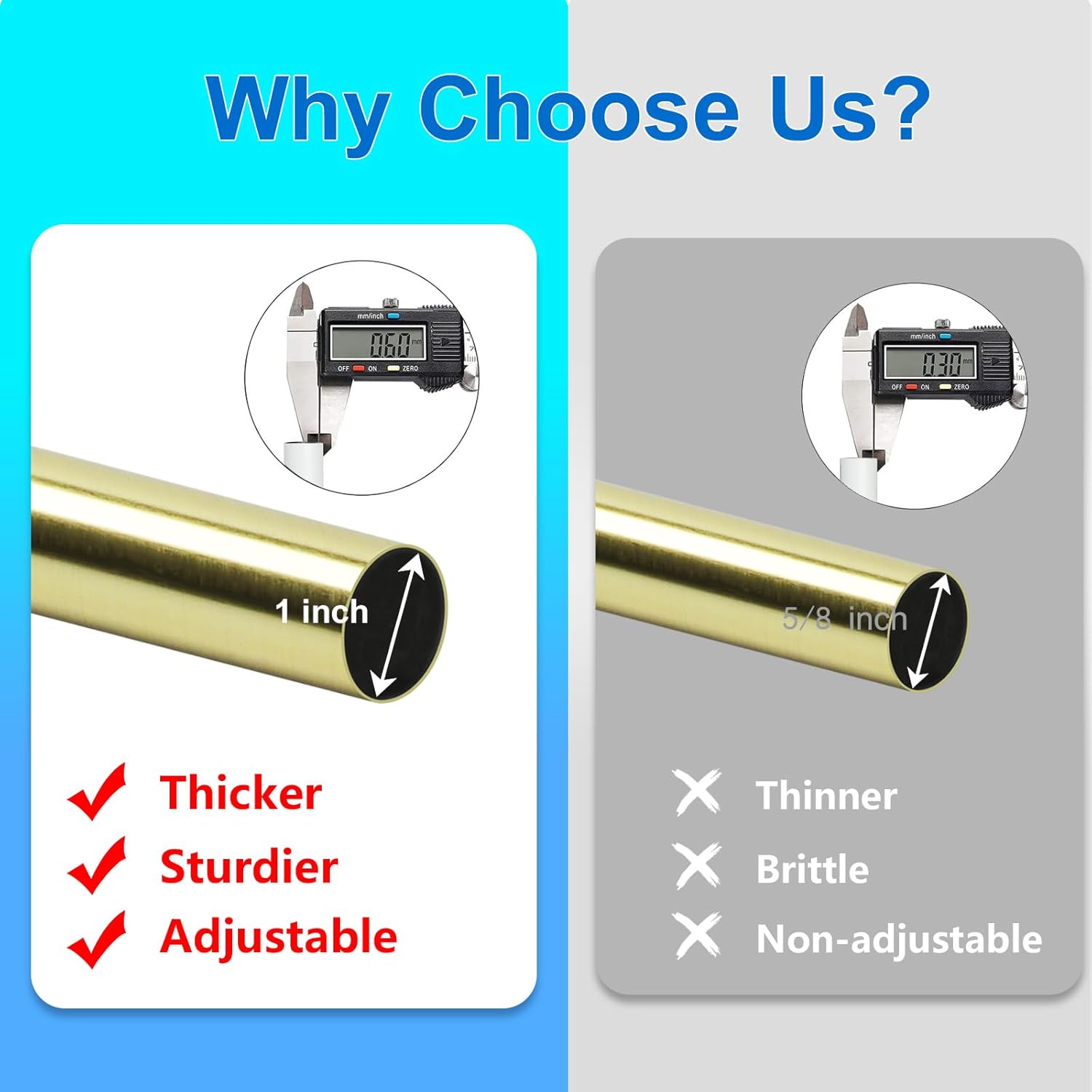 Byondeth Adjustable Curtain Rod 1 Inch Diameter with Gold Aluminum Finials