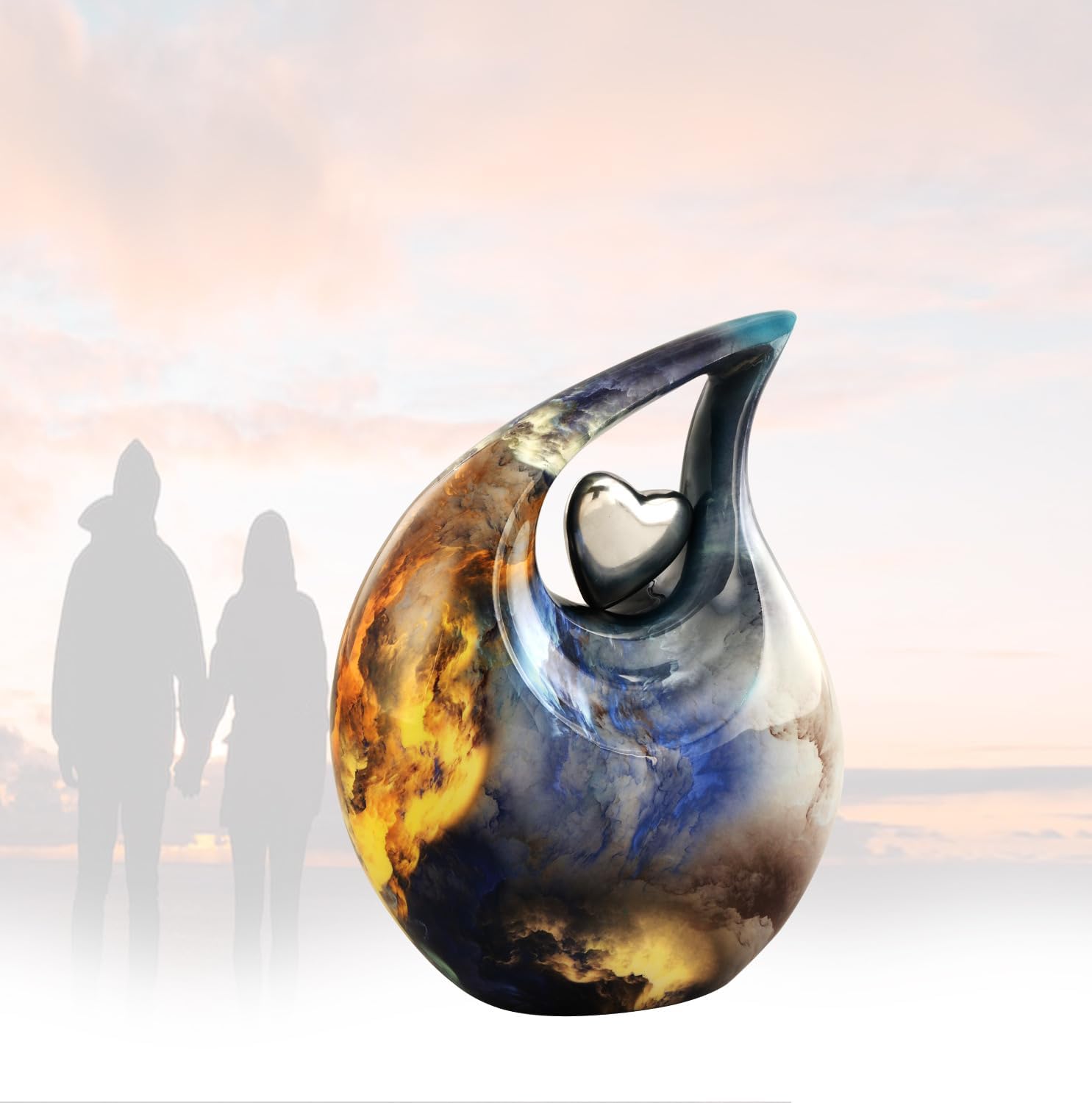 Teardrop Urn with Velvet Bag - Blue Fire Design