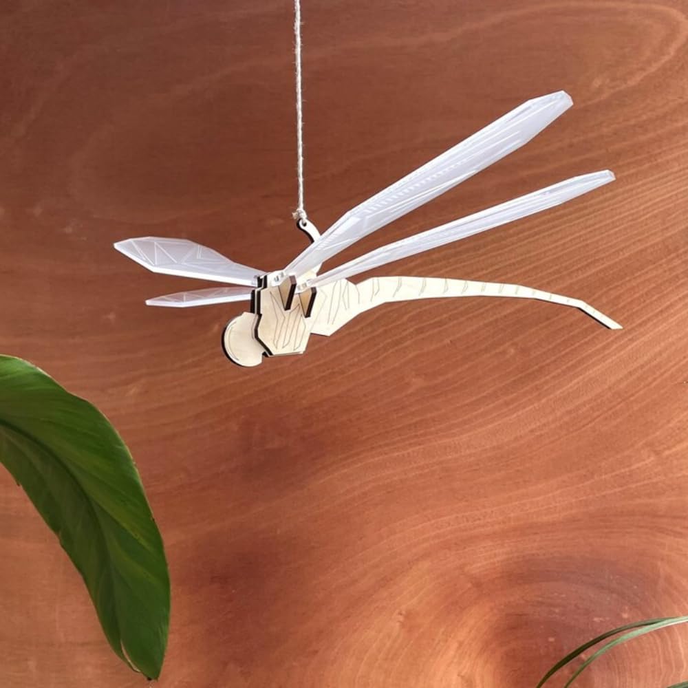 Wood and Acrylic Dragonfly Mobile 6 Inch Mid-Century Decor
